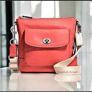 Coach Pebbled Leather Swing-pack/Crossbody Bag with Turnlock Pocket - Coral/Pink